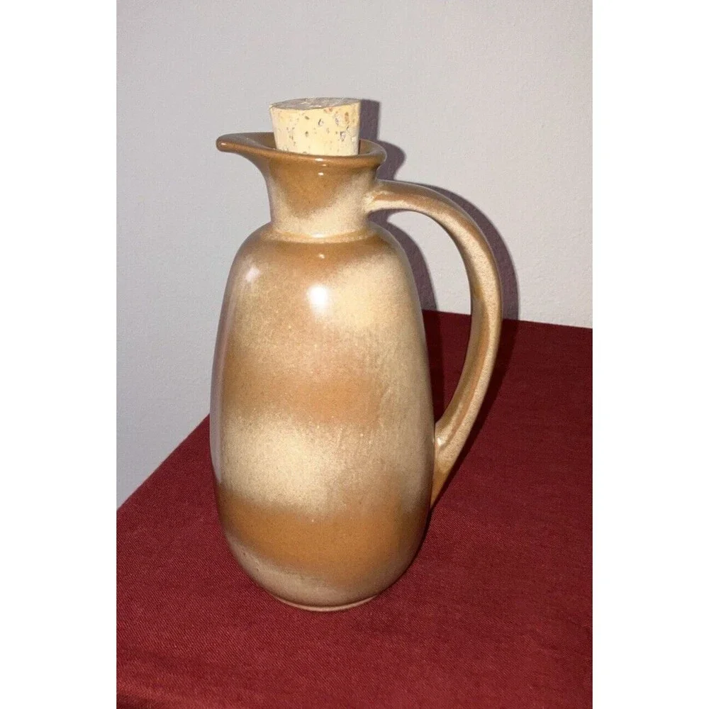 Vintage '50s Frankoma Plainsman Pitcher/Jug with Cork #835 Brown Glossy 8